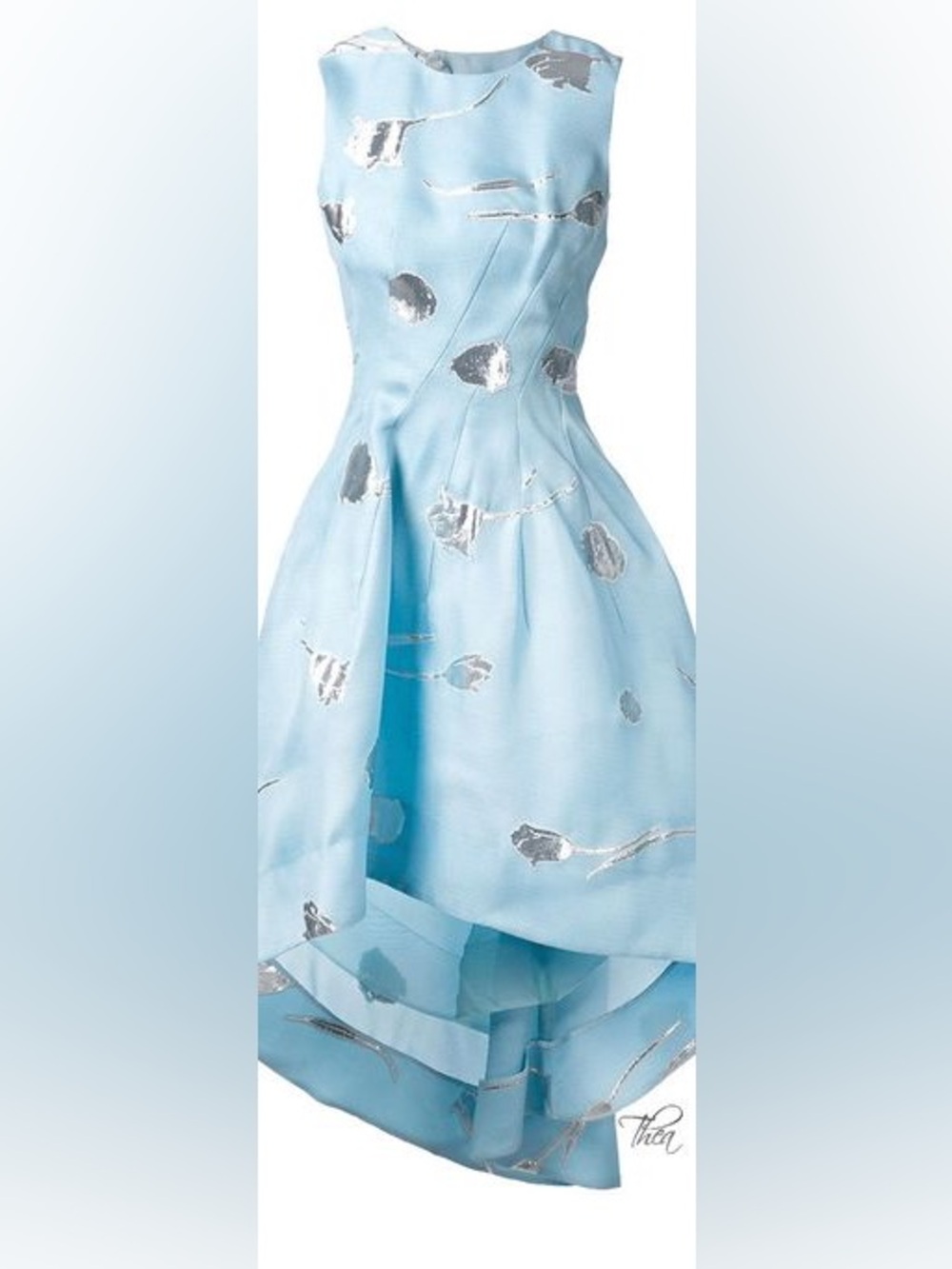 Oscar de la Renta Powder Blue Skirt with Silver Floral Accents